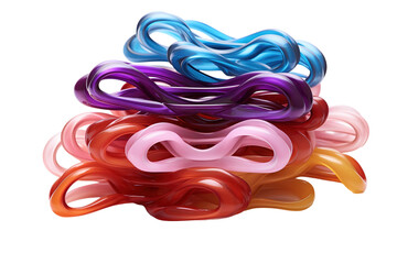 A Symphony of Color: Intertwined Plastic Loops in Vibrant Hues on a White or Clear Surface PNG Transparent Background