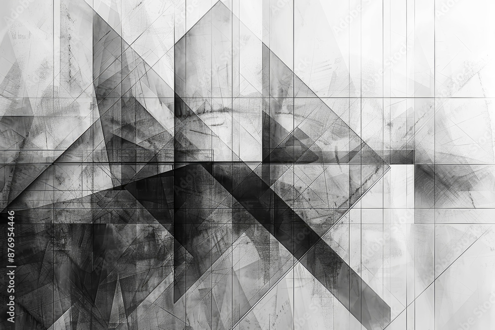 Poster abstract digital composition with intersecting straight lines and geometric shapes in monochrome ton