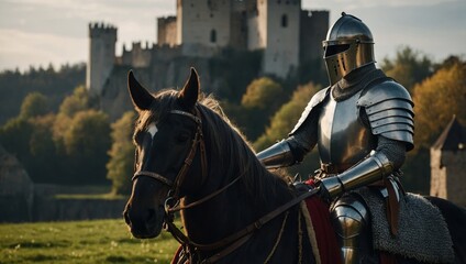 knight in armor on horseback
