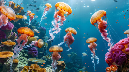 Colorful Jellyfish floating in the ocean