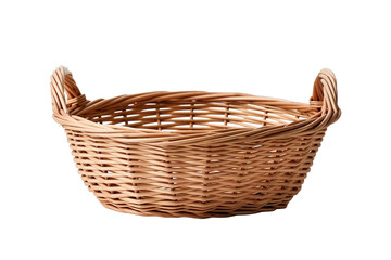 A Rustic Wicker Basket With Handles Ready for Gathering on a White or Clear Surface PNG Transparent Background