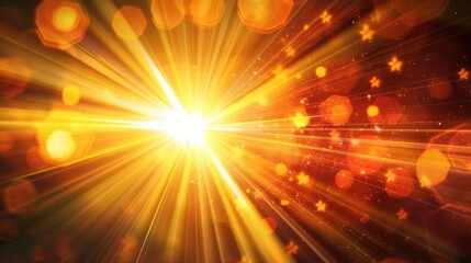 Light Rays. Abstract Sun Burst with Digital Optical Flare in Red and Yellow Tones