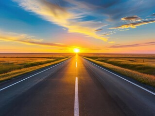 travel, adventure, road, sunrise, horizon, endless possibilities