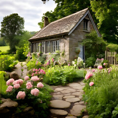 A countryside cottage with flower filled garden
AI Generated