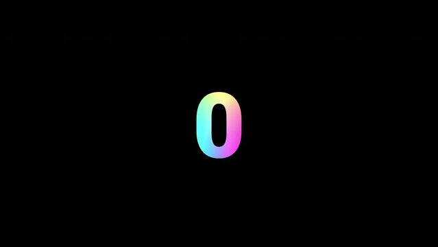Five second (5-0) digital countdown timer clock rainbow color with rotating circle design, transparent background 