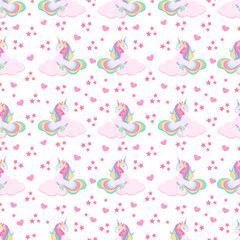 Unicorn colourful background seamless pattern. Cute Cartoon Unicorns Seamless Pattern. Unicorn Animal And Rainbow. Kids Birthday And Baby Shower Love Vector