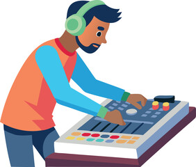 DJ Mixing Music With Headphones In Studio