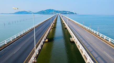 Bridge over Songkhla Lake, the bridge named Tinsulanonda Bridge of Songkhla Province is in the southern part of Thailand, Asia.