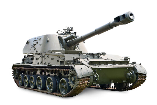 Self propelled artillery 152mm isolated on white