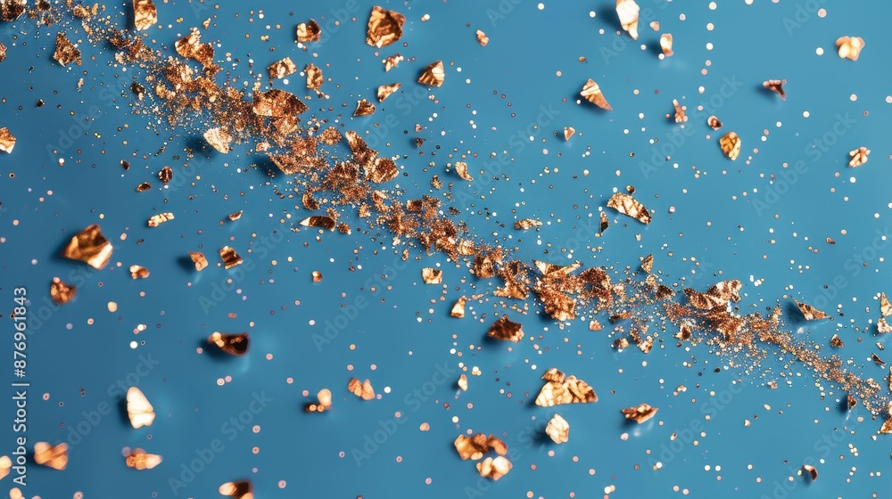 Aufkleber A sophisticated display of gold particles artistically drifting across a blue background, creating a mesmerizing and dynamic abstract visual that highlights luxury and brilliance.