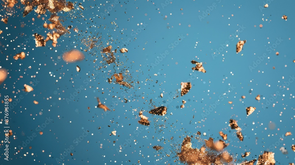 Aufkleber an elegant abstract representation of shimmering gold particles scattered over a calm blue backgroun
