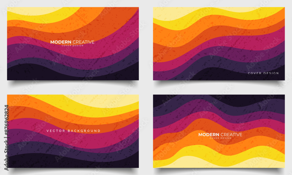 Aufkleber set of abstract modern colorful retro wave papercut style background