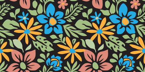 Abstract plant leaf art seamless pattern with colorful freehand doodle collage. Organic leaves cartoon background, simple nature shapes in vintage pastel
