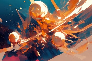 Abstract Art with Golden Spheres and Brushstrokes