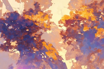 Abstract Painting of Trees in a Golden Sunset