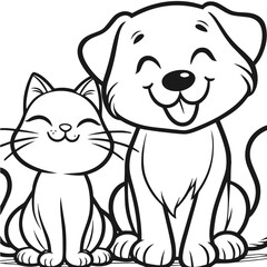 Cat and Dog black and white silhouette vector isolated on white background
