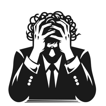 recommend clip art: Man in anxiety black and white silhouette vector isolated on white background