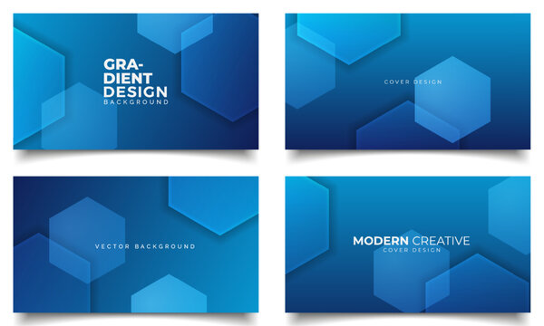 set of modern blue hexagon creative design background for business card,banner template design