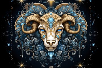 Fototapeta premium Aries horoscope fantasy sign with galaxy stars background