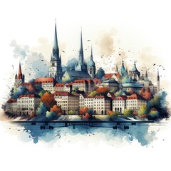 Obraz premium Minimalistic Illustration of Scenic Lake Bled in Slovenia