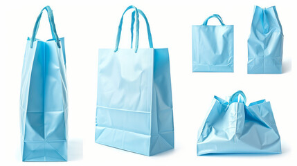 A light blue shopping bag shown from various angles, isolated on a white background.