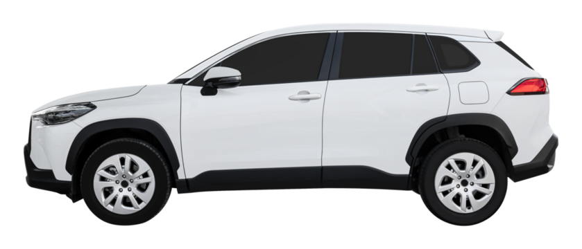 Side view white suv car