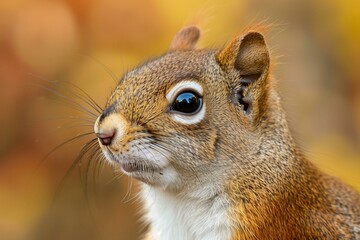 Obraz premium Portrait of an American Squirrel with a Focused Gaze, Set Against a Soft Blurred Background