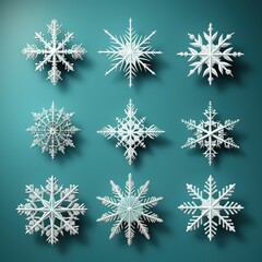 White Snowflakes Pattern on Turquoise Background for Winter