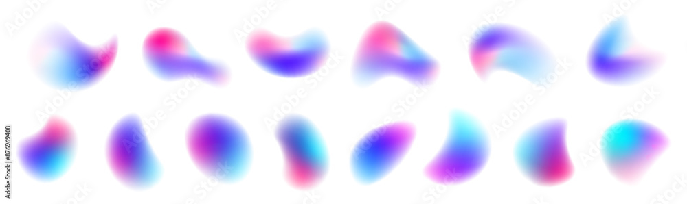 Aufkleber iridescent chrome drops or hologram irregular freeform organic shapes. color gradient circle backgro