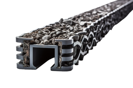 A Detailed View of a Modern Drainage System With Gravel and Interlocking Components on a White or Clear Surface PNG Transparent Background.