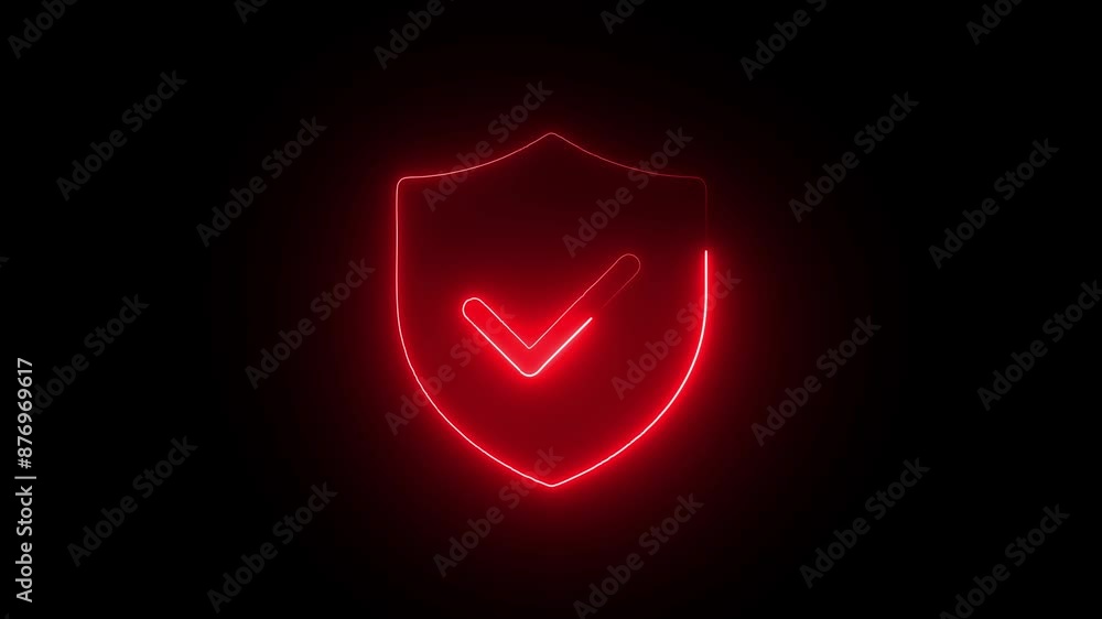 Poster 4k line glowing neon line shield check mark with check mark icon isolated on black background video 