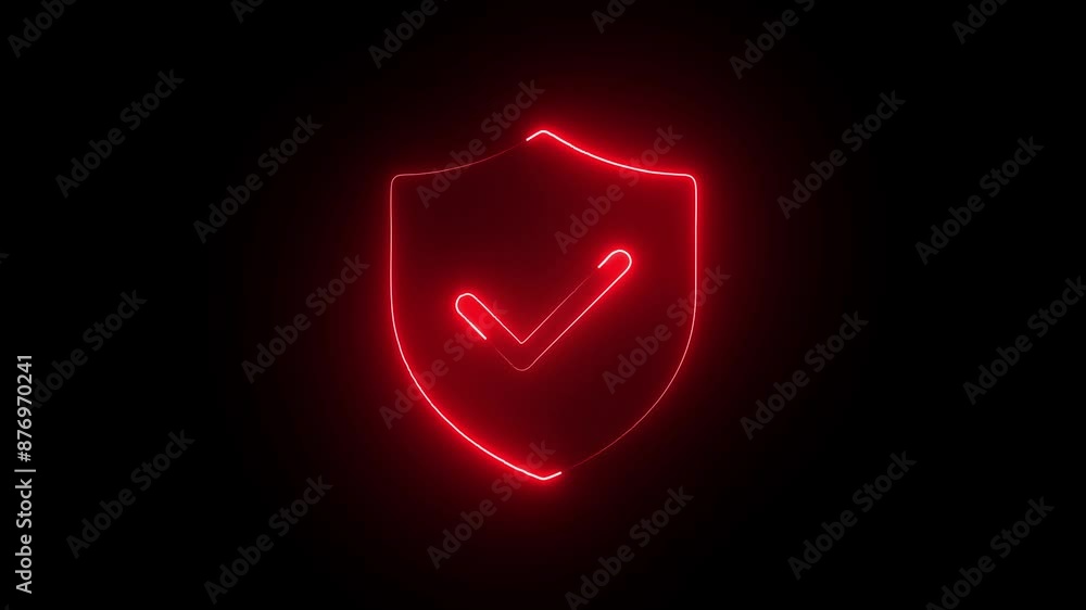 Poster 4k line glowing neon line shield check mark with check mark icon isolated on black background video 