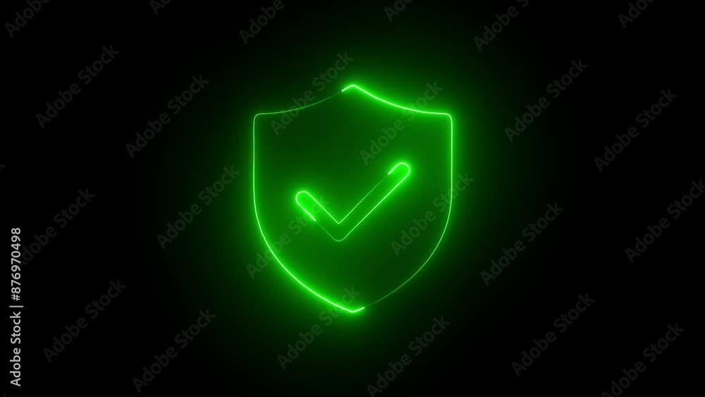 Poster 4k line glowing neon line shield check mark with check mark icon isolated on black background video 