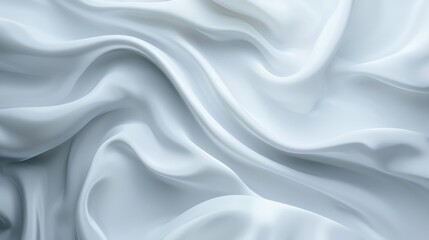 Obraz premium Close-up of a white, satin-like fabric with a smooth, glossy texture, displaying a series of fluid, undulating folds and creases that create a sense of softness and depth