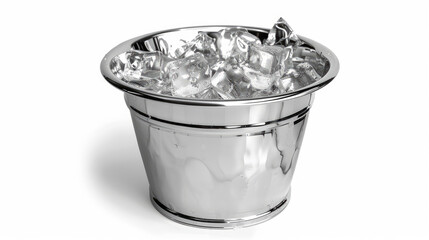 A shiny, silver-colored metal ice bucket meant to keep drinks cold. It's shown on a white background.