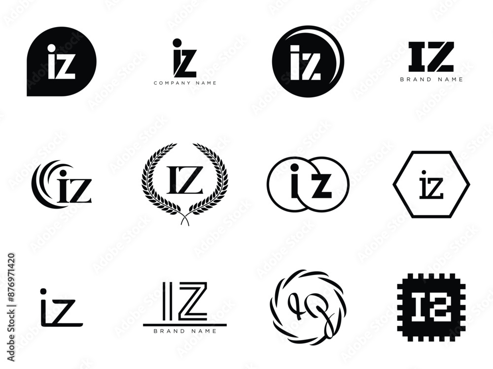 Fototapete iz logo company template. letter i and z logotype. set different classic serif lettering and modern 