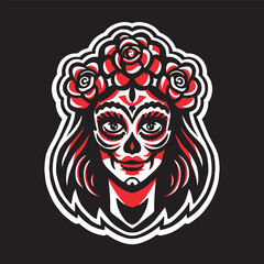 Vector illustration of Los Muertos woman on black background