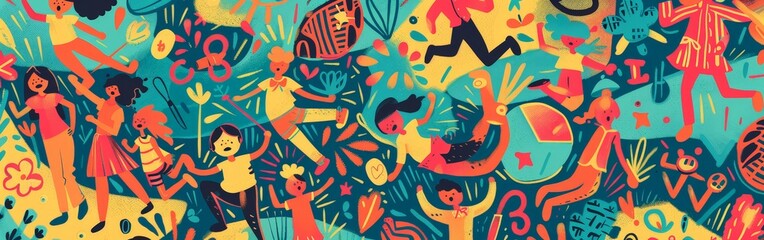 Whimsical Children Activities in Colorful Illustration