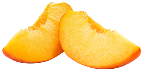 Peach slice isolated png. Peach slices on transparent background. PNG format. Cut peach no background. Full depth of field.