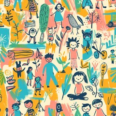 Whimsical Children Activities in Colorful Illustration