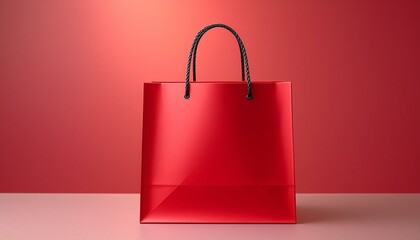 red shopping bag with empty space, pich buzz studio background, sale and discount concept photo for christmas new year season