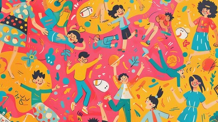Whimsical Children Activities in Colorful Illustration