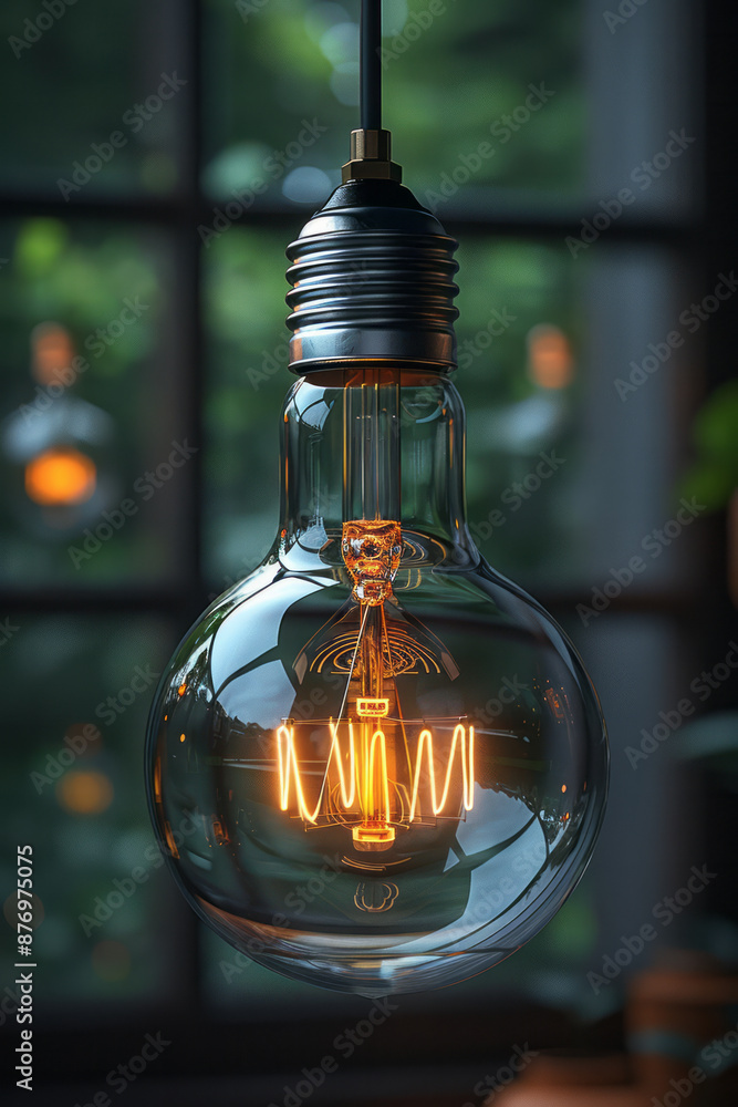 Aufkleber close-up of a floating lightbulb, brightly lit to showcase its transparency and internal filament,
