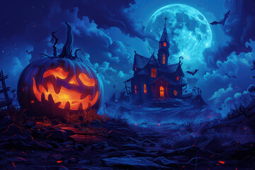 Halloween Pumpkin and Haunted Hous