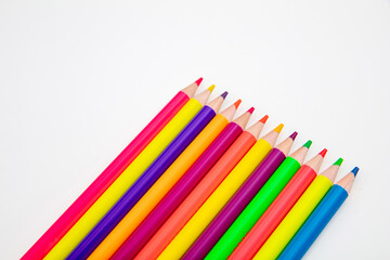 Colorful pencils on white, kids creativity, back to school concept