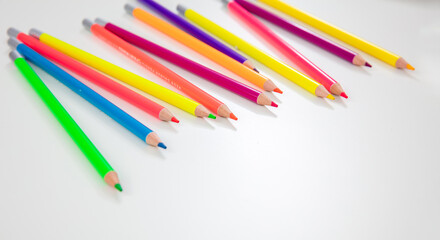 Colorful pencils on white, kids creativity, back to school concept