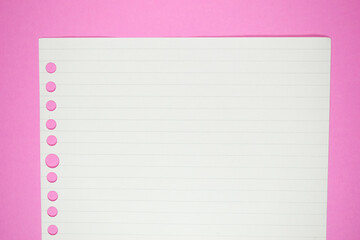 line paper texture on pink background,  blank sheet notebook