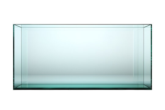 A Rectangular Glass Tank Awaits Its Inhabitants on a White or Clear Surface PNG Transparent Background.