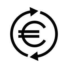 Vector icon of a Euro symbol with recycling arrows, representing economic sustainability and recycling. Editable stroke.