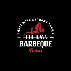 Grilled skewered meat vector logo design, vintage, retro style. Useful for restaurants